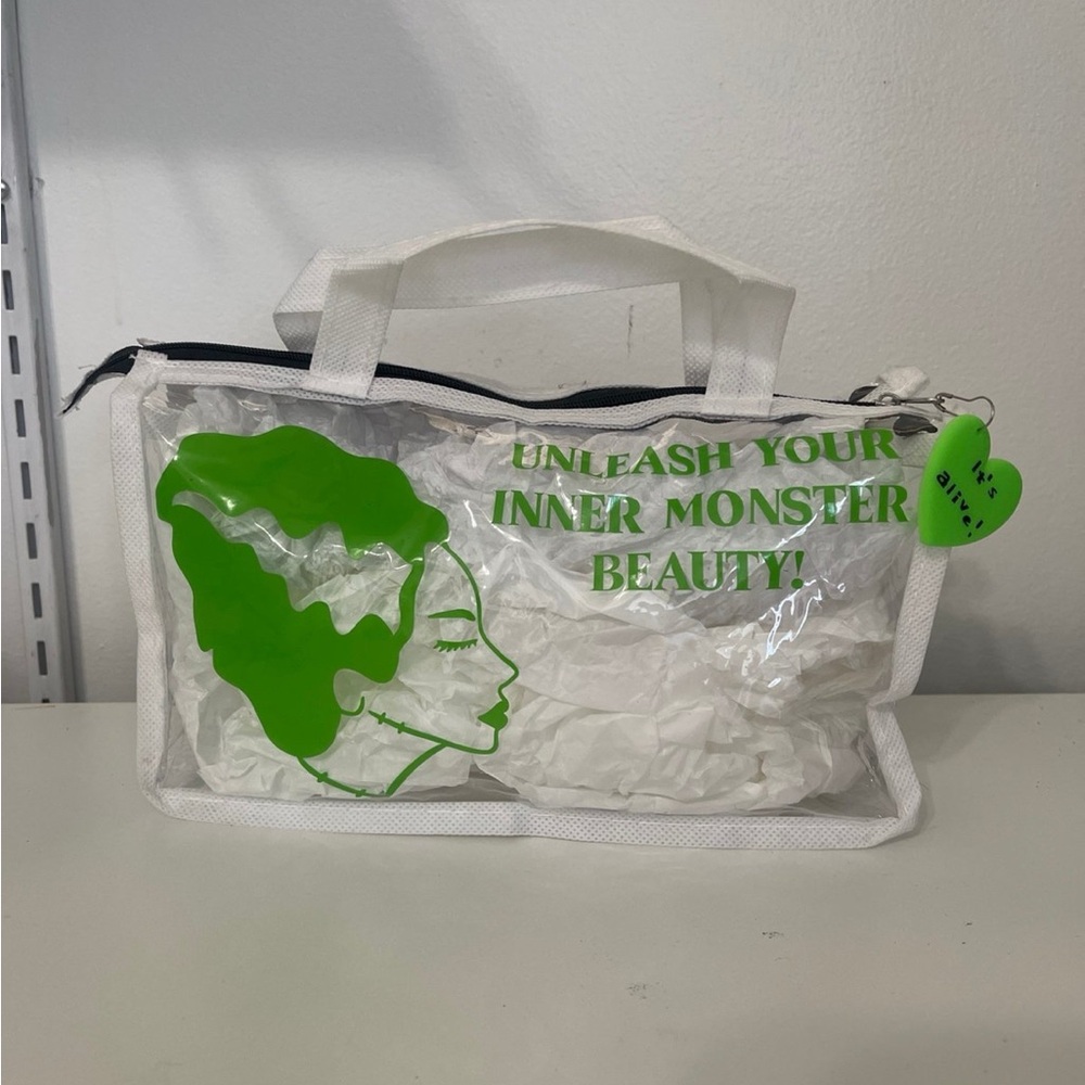 Clear bride of Frankenstein make up bag- “It’s alive!” Zipper charm handmade!